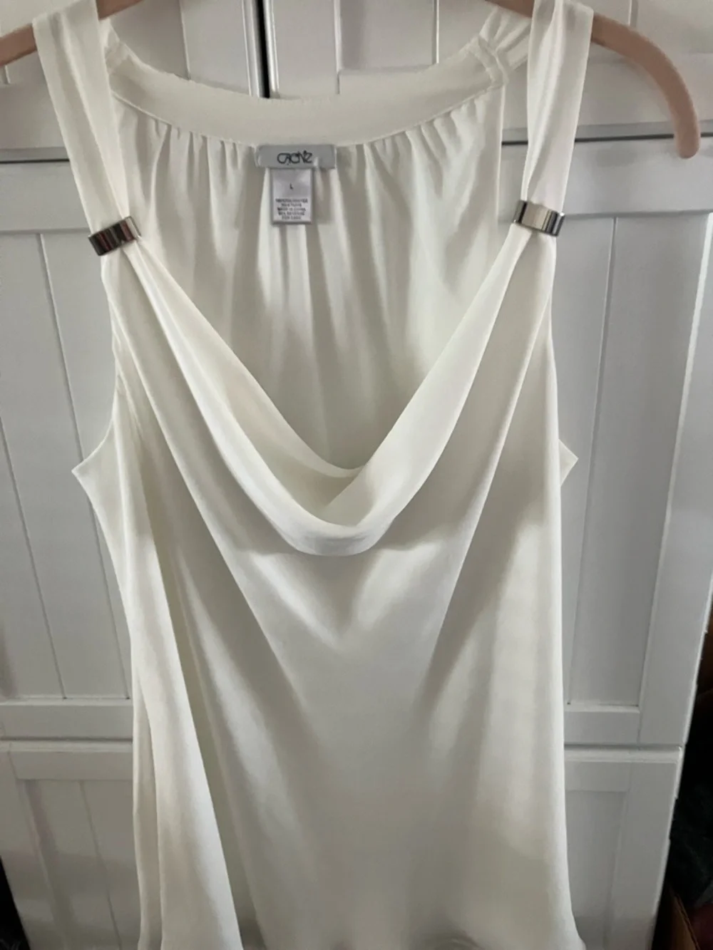 Cache Cream Cowl Neck Sleeveless Camisole with Metal Strap Accents - Picture 3 of 9